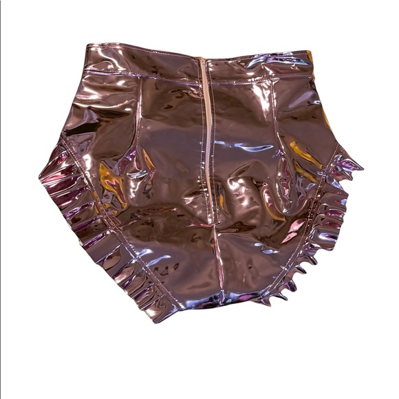 Char Workroom Pink/Rose Metallic Ruffle Frill Zip Handmade Designer Viral Shorts - Picture 5 of 5